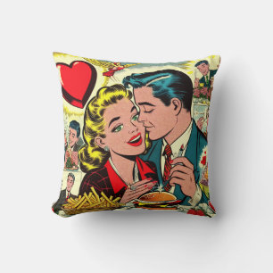 Retro Love Couple Comics Throw Pillow