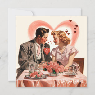 Retro love couple red hearts Valentine Holiday Card