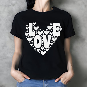 Retro Love Heart Black Women's Valentine's Day T-Shirt