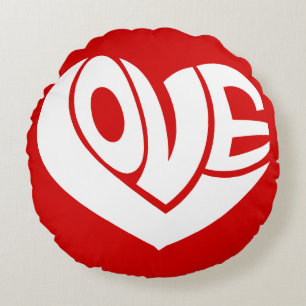 Retro Love Heart Text Typography Round Pillow