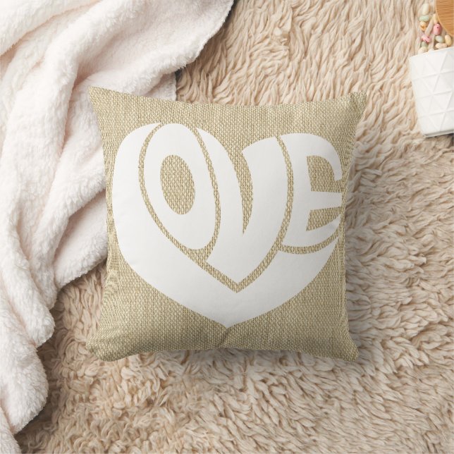 Retro Love Heart Text Typography Throw Pillow (Blanket)