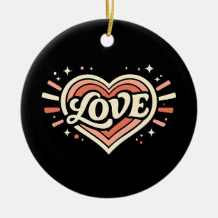 Retro Love Heart Valentine Classic Ceramic Ornament