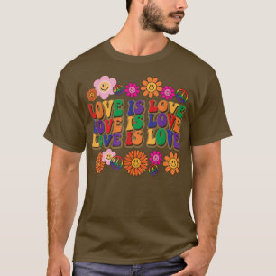 Retro Love Is Love LGBT Pride Month Rainbow Sunflo T-Shirt
