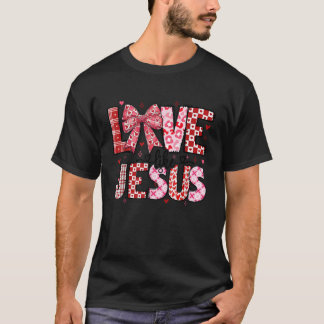 Retro Love Like Jesus Coquette Heart Bow Jesus Val T-Shirt