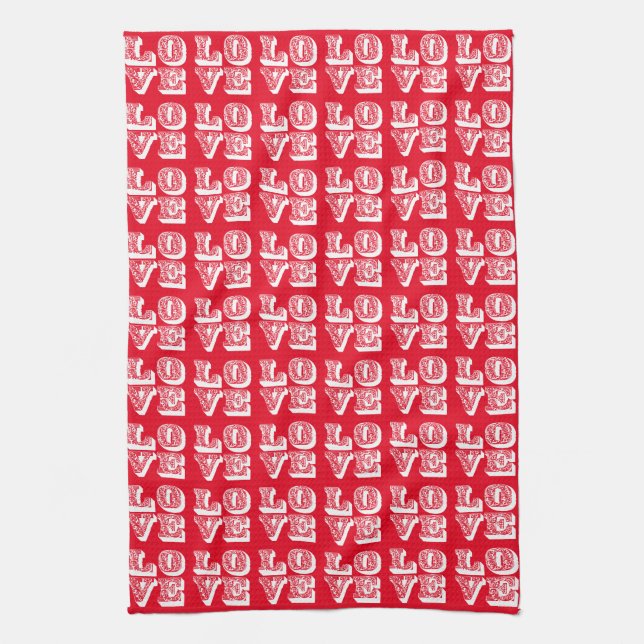 Retro LOVE Squares Kitchen Towel (Vertical)