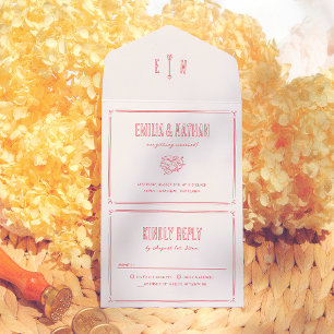 Retro Love Struck Hand Written Cupid Photo Wedding All In One Invitation