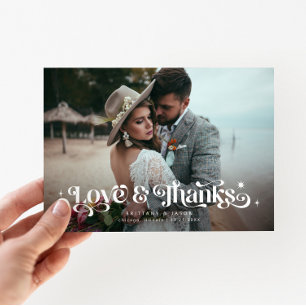 Retro Love & Thanks Overlay Text Wedding  Thank Yo You Card