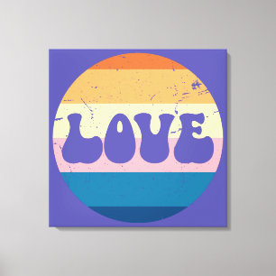 Retro Love Typography On Vintage Sunset Background Canvas Print
