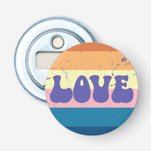 Retro Love Typography On Vintage Sunset Stripes Bottle Opener