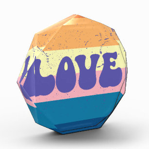 Retro Love Typography On Vintage Sunset Stripes Photo Block