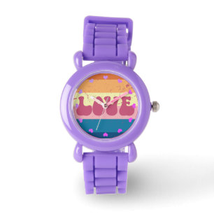 Retro Love Typography On Vintage Sunset Stripes Watch