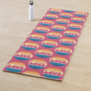 Retro Love Typography On Vintage Sunset Stripes Yoga Mat