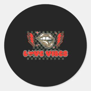 Retro Love Vibes Leopard Lip Valentine Lightning B Classic Round Sticker