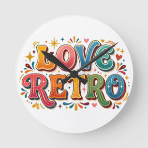 Retro Love Vintage Heart & Groovy Aesthetic T-Shir Round Clock