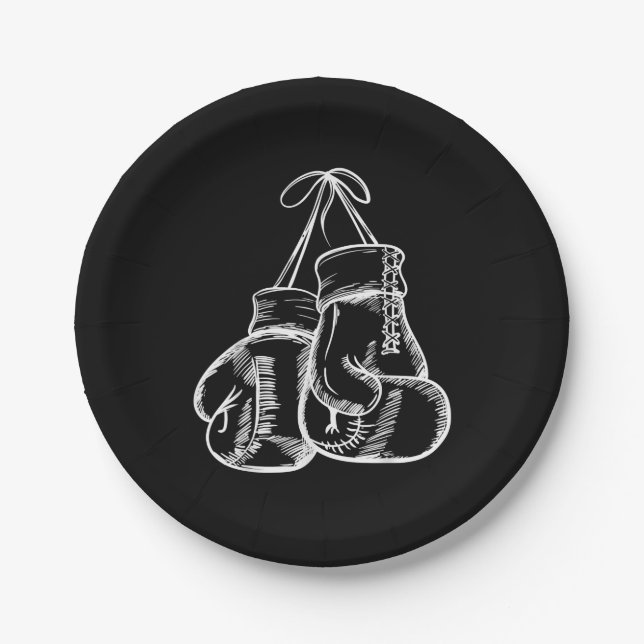 Retro Love White Boxing Gloves Gifts Boxer Gift  Paper Plate (Front)