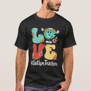 Retro Love World Earth Day 2023 Autism Teacher T-Shirt