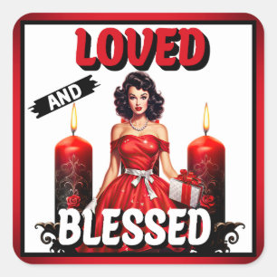 Retro Loved and Blessed Pinup Square Sticker