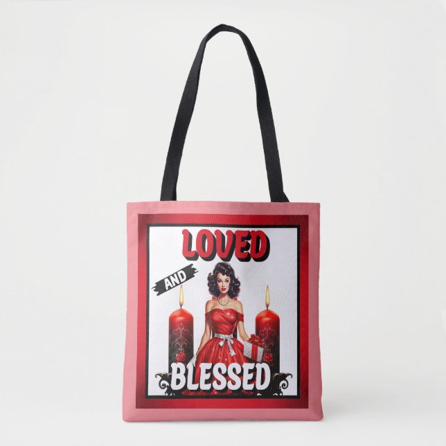 Retro Loved and Blessed Pinup Tote Bag (Front)