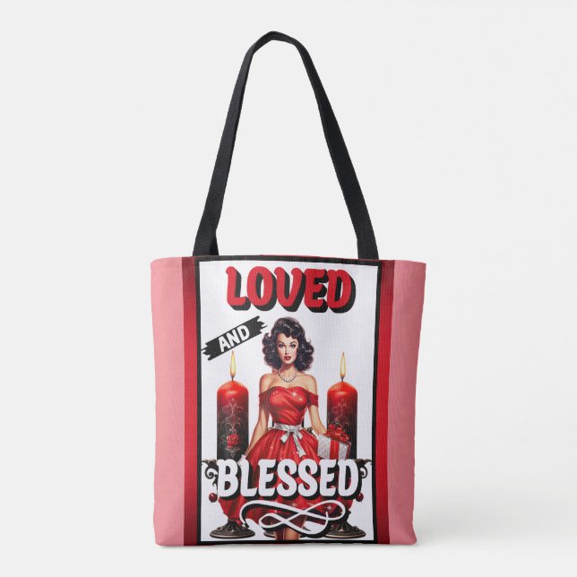 Retro Loved and Blessed Pinup Tote Bag (Back)