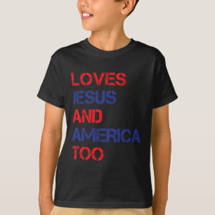 Retro Loves Jesus And America Too Christian 4th Of T-Shirt