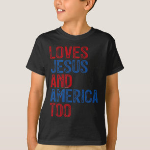 Retro Loves Jesus And America Too God Christian 4t T-Shirt