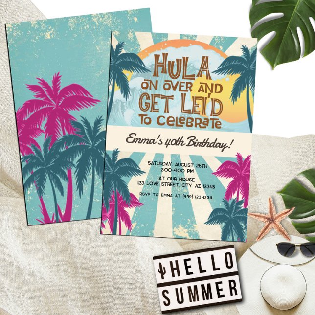 Retro Luau Hawaiian Tropical Hula on Over Birthday Invitation (Creator Uploaded)