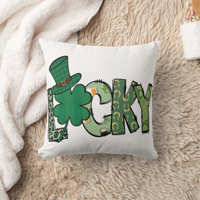 Retro Lucky Shamrock St. Patrick's Day Throw Pillow (Blanket)