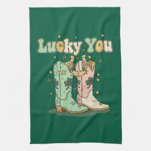Retro Lucky You Cowboy Boots St. Patrick’s Day Kitchen Towel