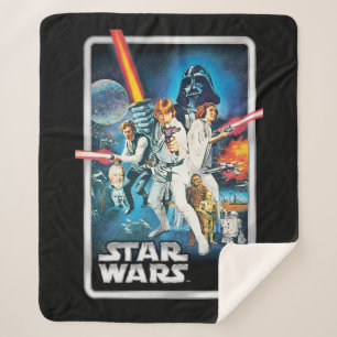 Retro Luke Skywalker, Leia, & Han Solo Theatrical Sherpa Blanket