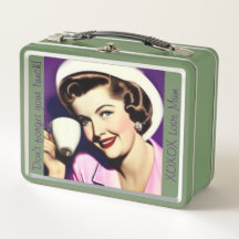 Retro lunch box with 1950s stylized woman