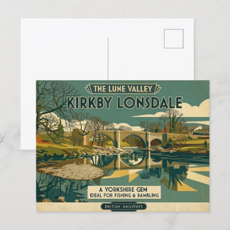 Retro Lune Valley Kirkby Lonsdale Art Print Postcard