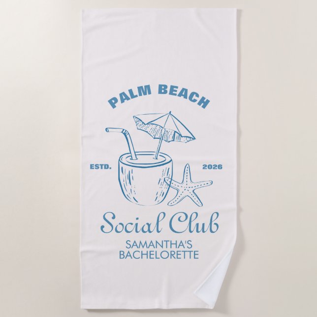 Retro Luxe Beach Social Club Logo Bachelorette Beach Towel (Front)
