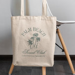 Retro Luxe Beach Social Club Logo Bachelorette  Tote Bag<br><div class="desc">Retro Luxe Beach Bachelorette Logo Social Club Aesthetic Palm Trees Custom Bachelorette Tote bags with personalized name on the back.</div>