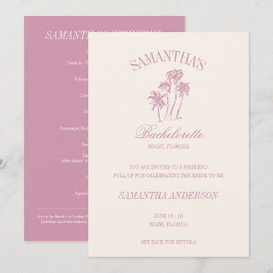 Retro Luxe Pink Palms Bachelorette Logo Girls Trip Invitation