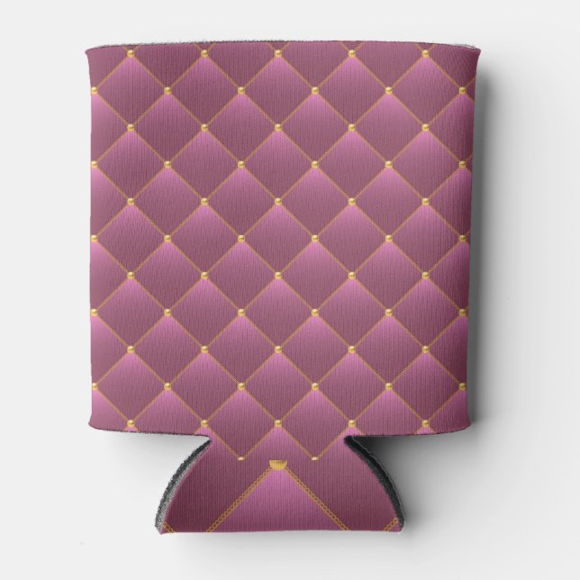 Retro Luxury: Pink Gold Chain Pattern Can Cooler (Front)