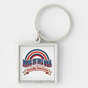 Retro Made in the USA Proudly American Badge Keychain