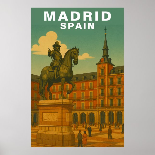 Retro Madrid, Spain Historic City Plaza Poster (Front)