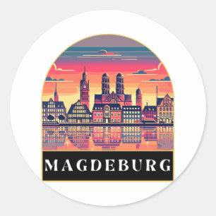 Retro Magdeburg Skyline  Classic Round Sticker