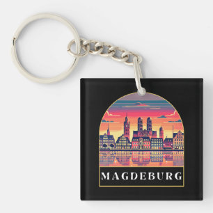 Retro Magdeburg Skyline  Keychain