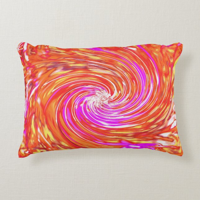 Retro Magenta and Autumn Colours Floral Swirl Accent Pillow (Front)