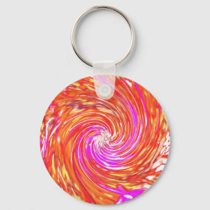 Retro Magenta and Autumn Colours Floral Swirl Keychain