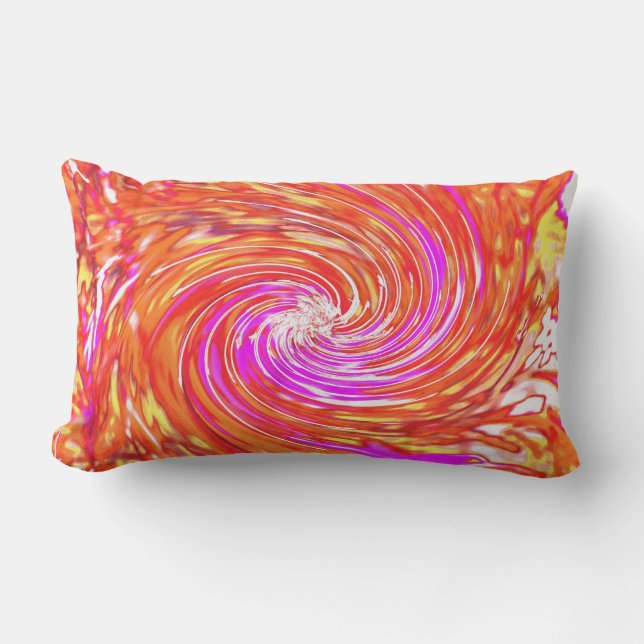 Retro Magenta and Autumn Colours Floral Swirl Lumbar Pillow (Front)