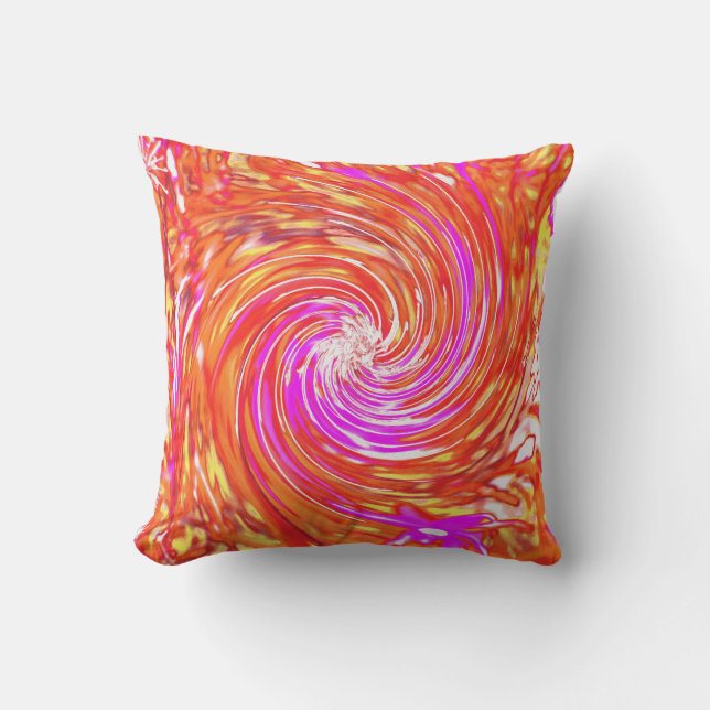 Retro Magenta and Autumn Colours Floral Swirl Throw Pillow (Front)