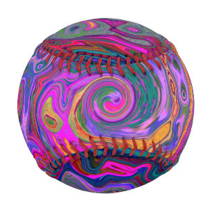 Retro Magenta, Green and Orange Abstract Swirl Baseball