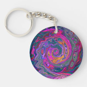 Retro Magenta, Green and Orange Abstract Swirl Keychain
