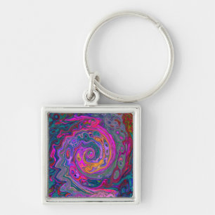 Retro Magenta, Green and Orange Abstract Swirl Keychain