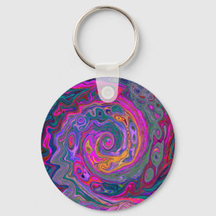 Retro Magenta, Green and Orange Abstract Swirl Keychain