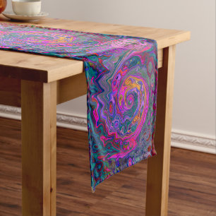 Retro Magenta, Green and Orange Abstract Swirl Long Table Runner