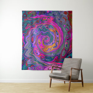 Retro Magenta, Green and Orange Abstract Swirl Tapestry
