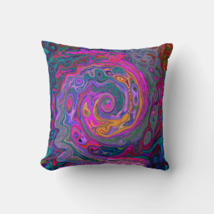 Retro Magenta, Green and Orange Abstract Swirl Throw Pillow